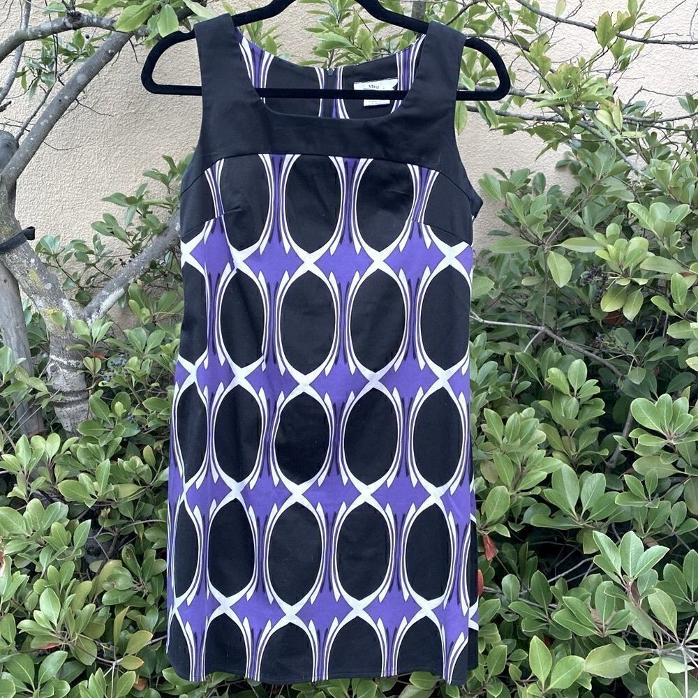 Vintage DBY Purple & Black Abstract Sleeveless Sheath Dress Sz 4 EUC!